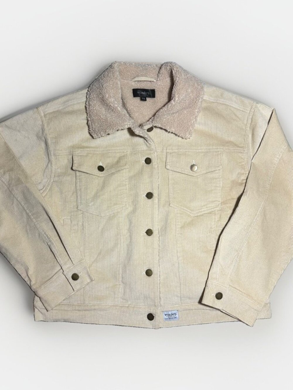 Wondery Sherpa Lined Jacket Women’s XXL Beige Corduroy Button Front Pockets